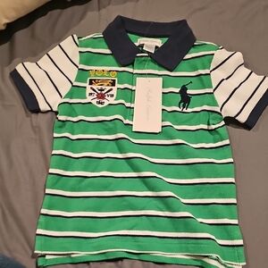 Ralph Lauren Kids Polo Shirt with Green and White Stripes